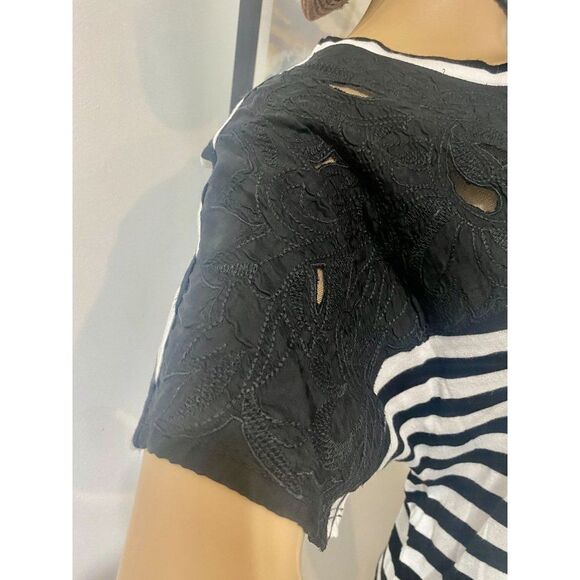 NWT Chico's T-shirt top Epic Stripe black/white solid cotton, Size 0, round neck - Picture 8 of 13